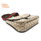Gucci Original GG Canvas Web Single Buckle Flap Messenger Beige Rank A