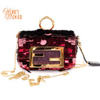Fendi Nano Baguette Charm Embellished Sequins Granata Maxi FF Buckle Gold Hardware Rank S