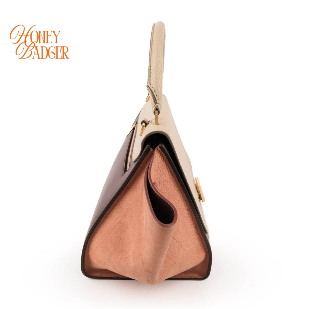Céline Trapeze Medium Tricolor Leather Beige Burgundy Pink 2WAY Bag