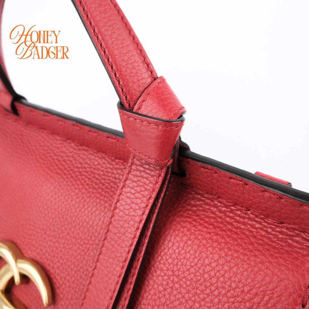 Gucci GG Marmont Small Top Handle Grained Calfskin Red Antique Gold Hardware Rank AB
