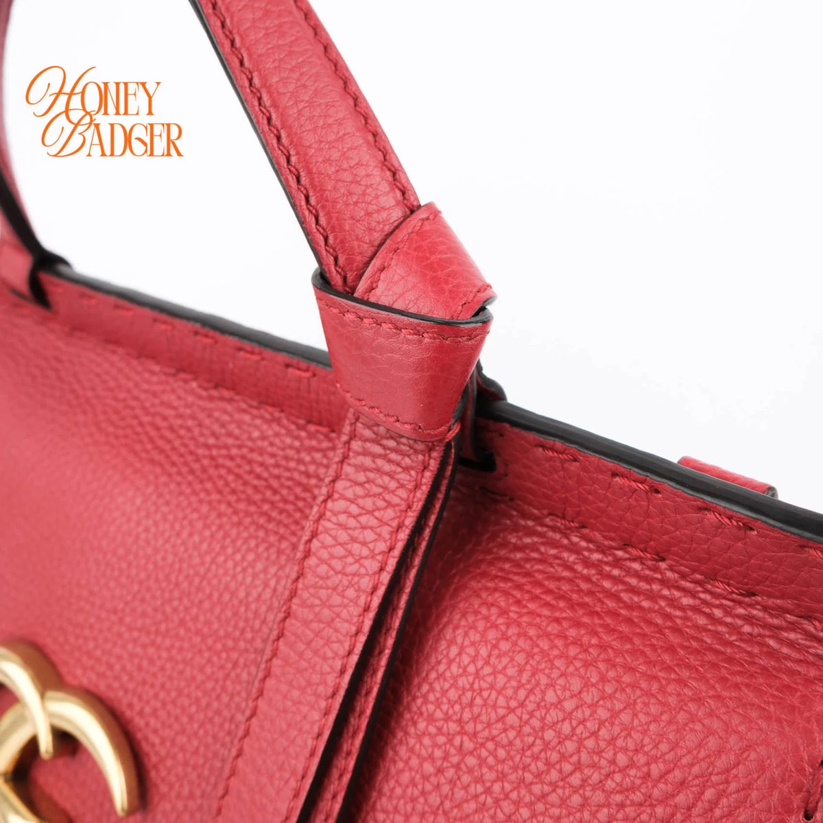 Gucci GG Marmont Small Top Handle Grained Calfskin Red Antique Gold Hardware Rank AB