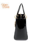 Dior Lady Dior Medium Cannage Patent Calfskin Black Gold Hardware Rank AB
