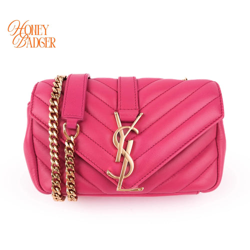 Saint Laurent Monogram Mini Chain Shoulder Bag Pink Leather Silver Hardware