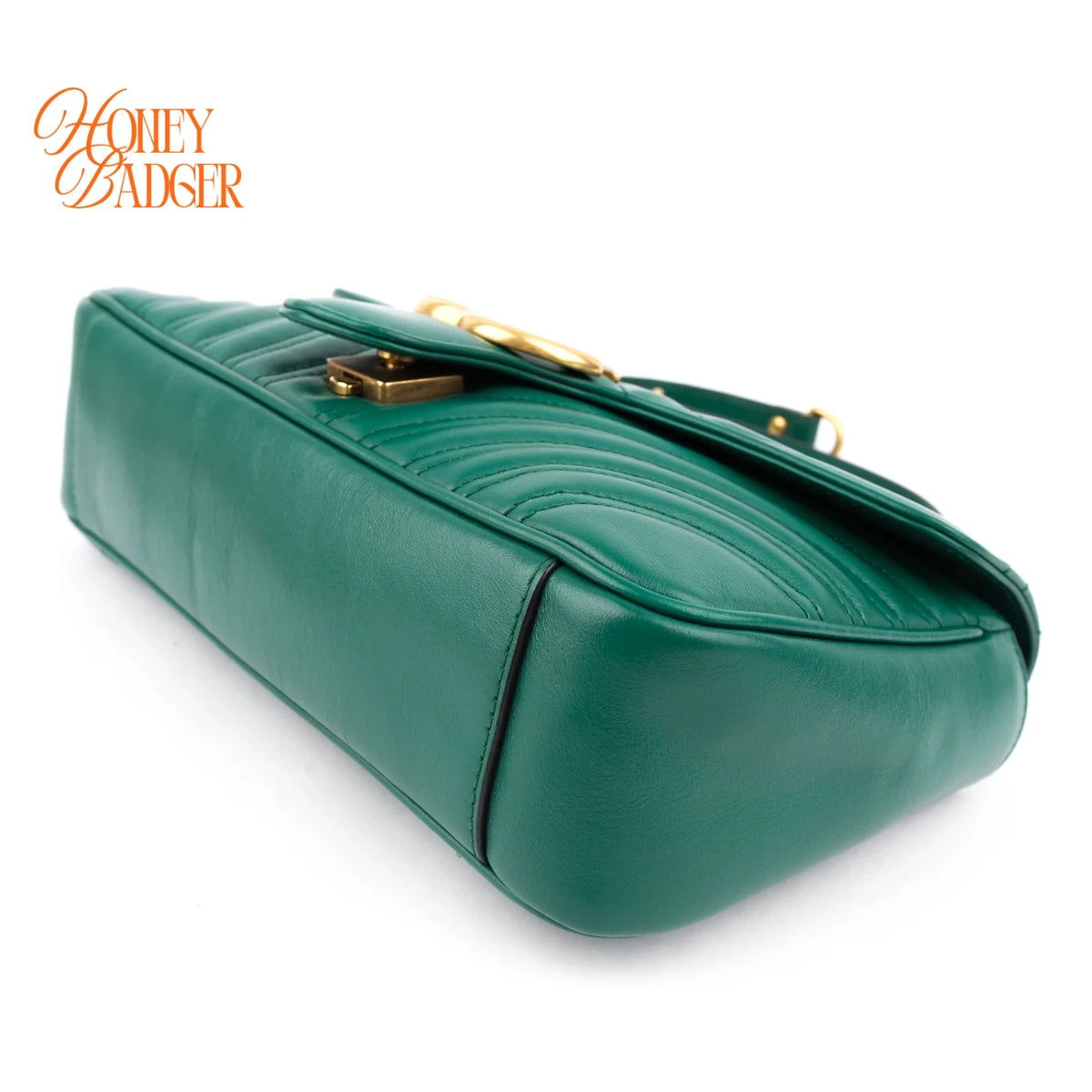 Gucci GG Marmont Small Matelassé Leather Green Antique Gold Hardware Rank A