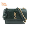 Saint Laurent Sunset Medium Croc-Embossed Leather Green Gold Hardware Rank A