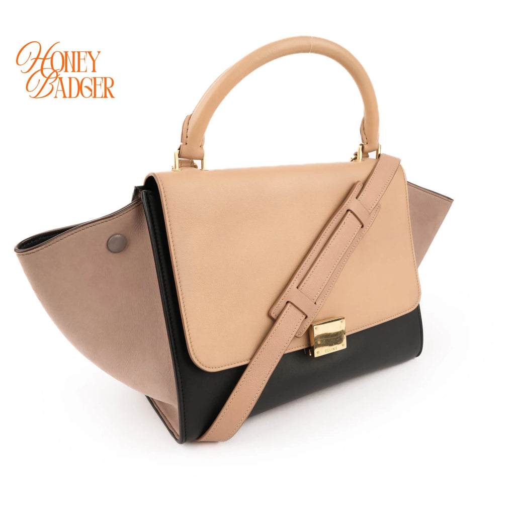 Céline Trapeze Medium Tricolor Leather Beige Black 2WAY Bag