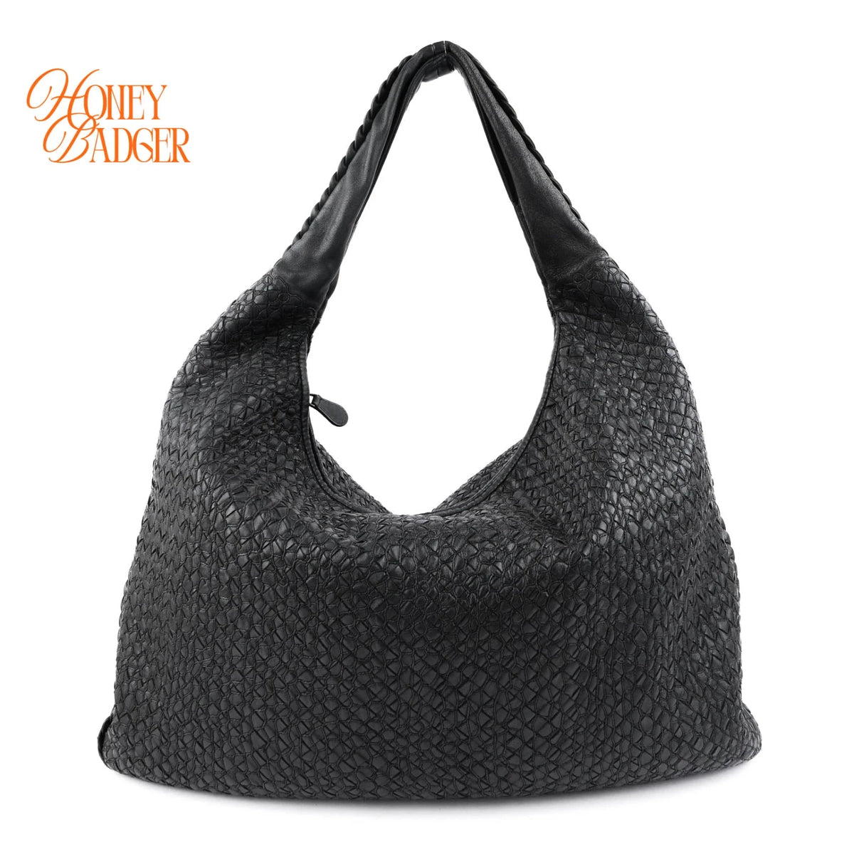 Bottega Veneta Maxi Veneta Hobo Intrecciato Nappa Leather Black Rank AB