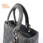 Dior Lady Dior Medium Grey Cannage Leather 2-Way Bag Rank AB
