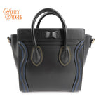 Celine Luggage Nano Black Smooth Leather Multicolor Stitch Rank A