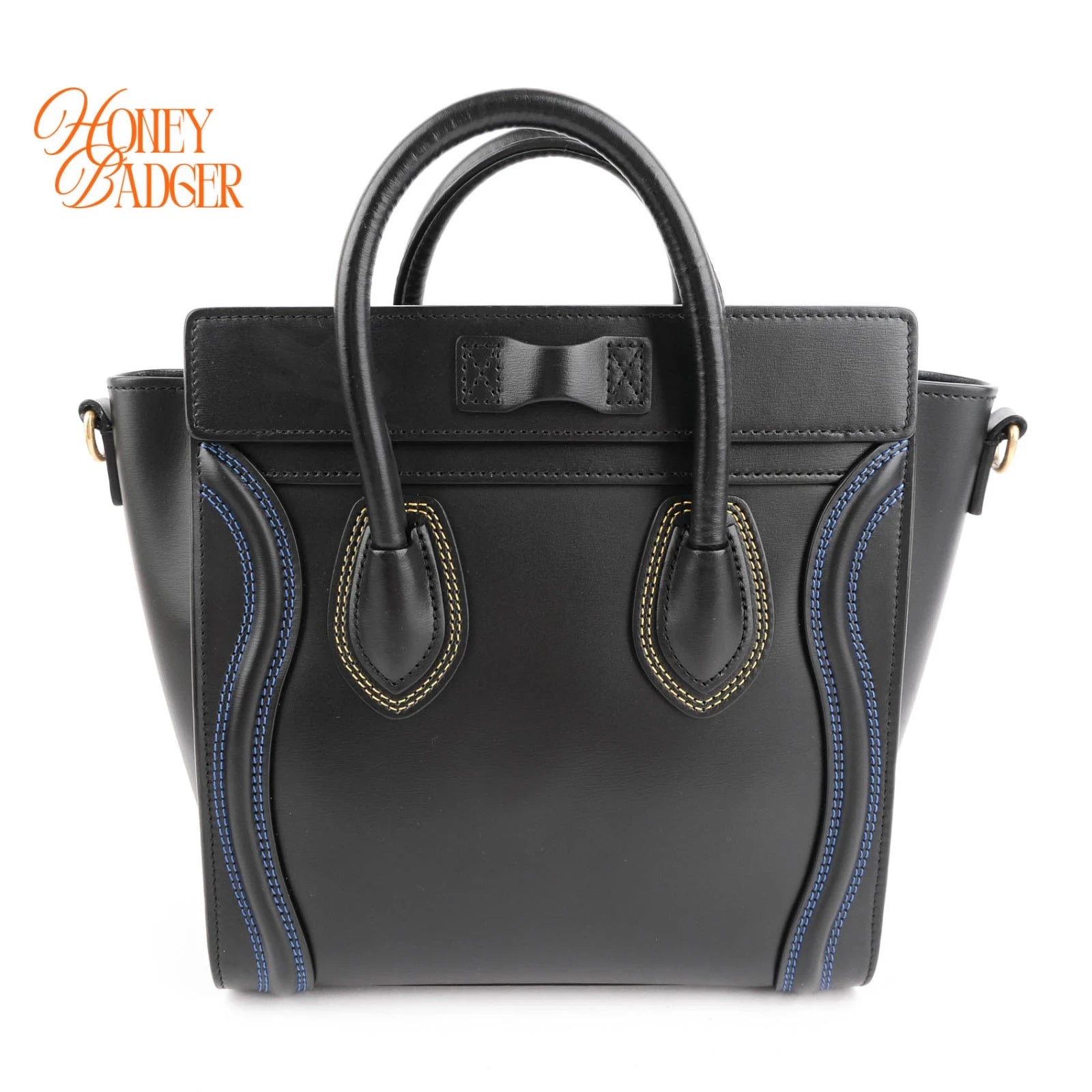 Celine Luggage Nano Black Smooth Leather Multicolor Stitch Rank A