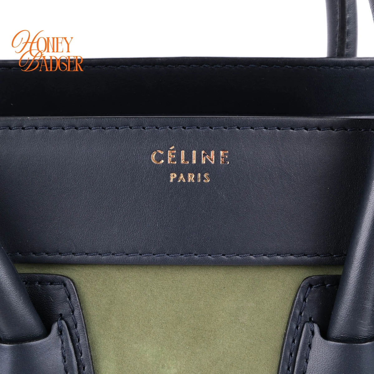 Celine Micro Luggage Tri-Color Suede & Calfskin Navy Green Grey Rank A