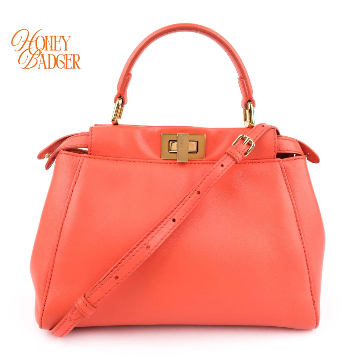 Fendi Peekaboo Mini Smooth Leather Orange Rank A