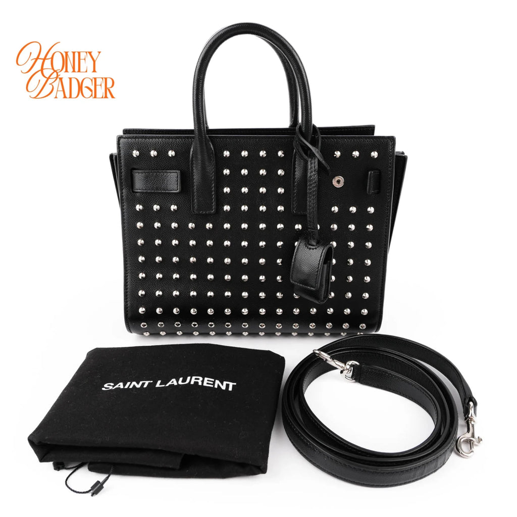 Saint Laurent Sac de Jour Nano Studded Black Leather 2Way Bag M1763 Rank A