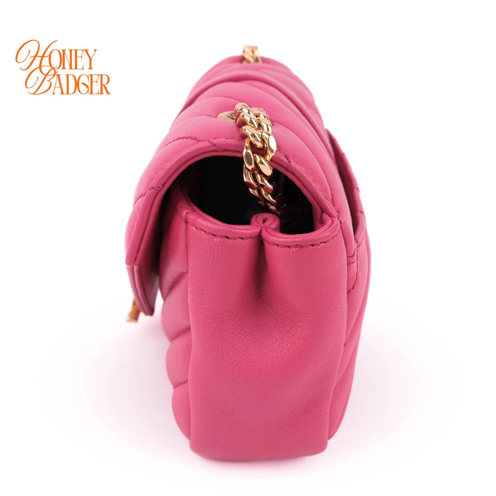 Saint Laurent Monogram Mini Chain Shoulder Bag Pink Leather Silver Hardware