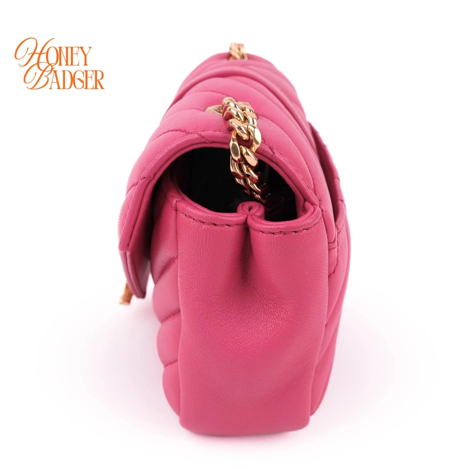 Saint Laurent Monogram Mini Chain Shoulder Bag Pink Leather Silver Hardware
