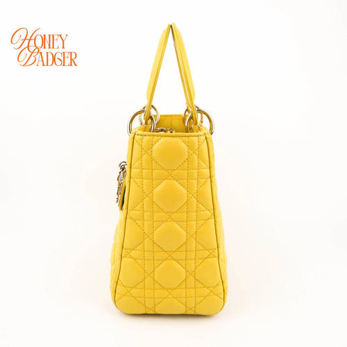 Dior Lady Dior Medium Lambskin Yellow Rank A