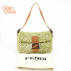 Fendi Vintage Baguette 16059 Woven Raffia Green & Natural Silver Hardware Rank A