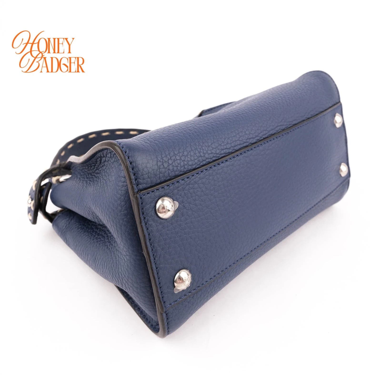 Fendi Peekaboo Mini Selleria Grained Leather Blue Rank A