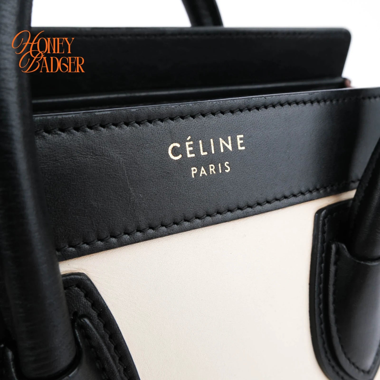 Celine Luggage Nano Leather Tricolor Black White Brown Rank A