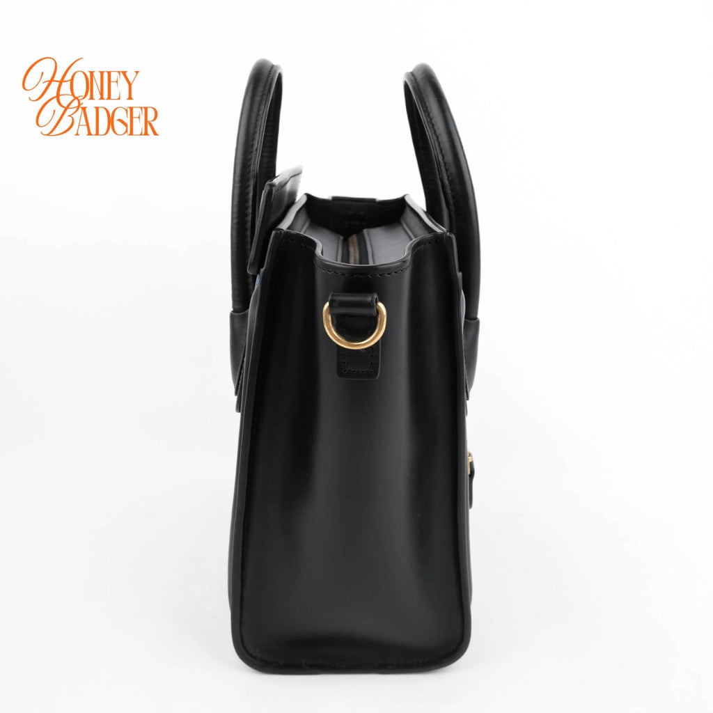 Celine Luggage Nano Black Smooth Leather Multicolor Stitch Rank A