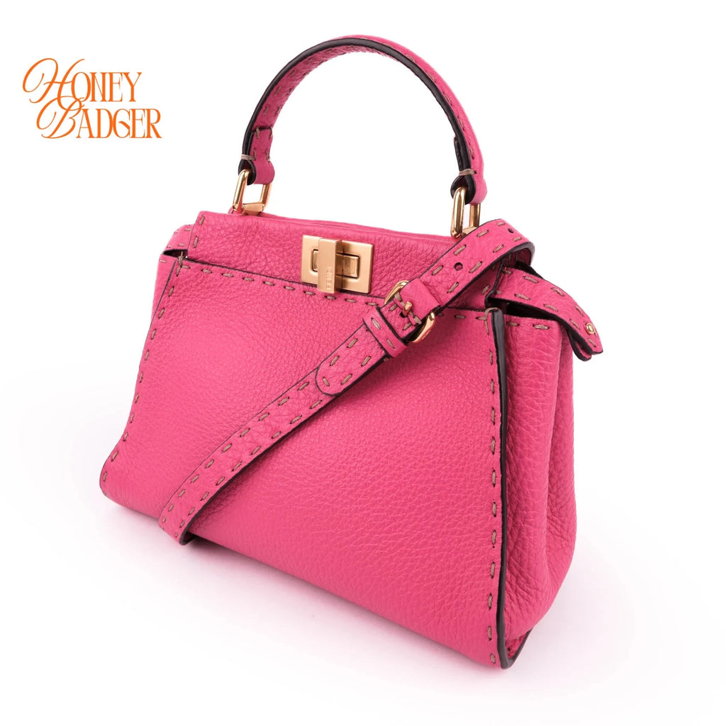 Fendi Peekaboo Mini Selleria Grained Leather Pink Rank A