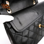 Chanel Classic Double Flap Medium 25 Quilted Lambskin Black Gold Hardware Rank AB