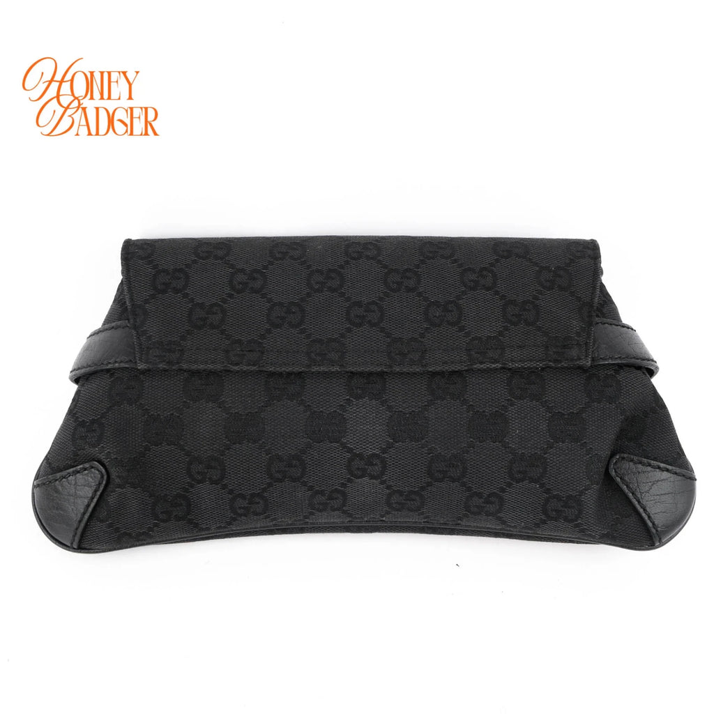 Gucci Horsebit Chain Clutch GG Canvas Black Silver Hardware Rank A