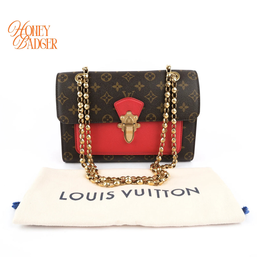 Louis Vuitton Victoire Monogram Cerise Red Chain Shoulder Bag Rank A