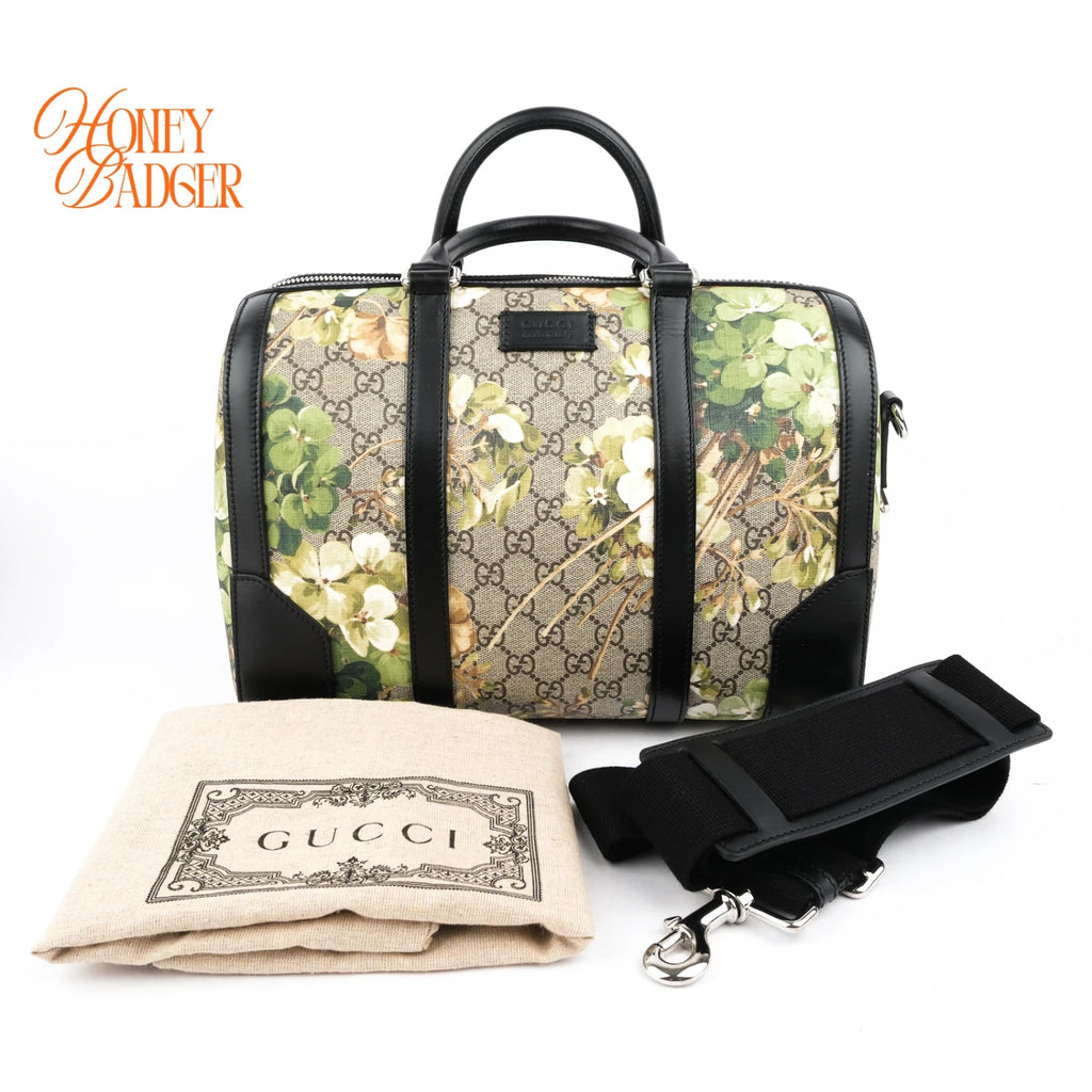 Gucci Tian GG Supreme Medium Boston Bag Multicolor Black Leather Silver Hardware Rank A