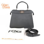 Fendi Peekaboo ISeeU Small Whipstitch Grained Leather Blue Grey Silver Hardware Rank A