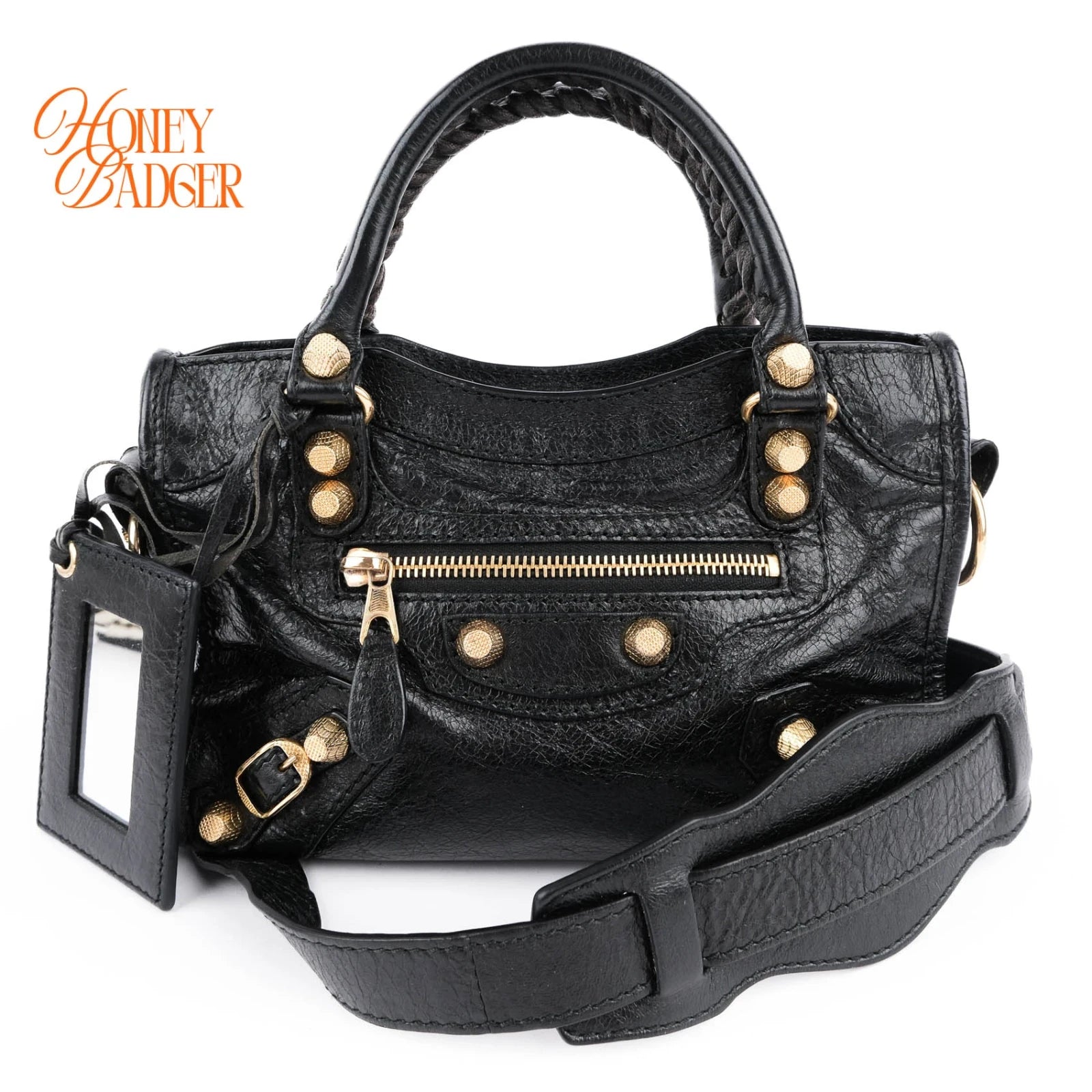 Balenciaga Classic Mini City Black Leather 2WAY Shoulder Bag Gold Hardware 309544