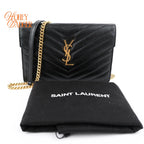 Saint Laurent Cassandre Envelope Chain Wallet Grain de Poudre Leather Black Gold Hardware Rank A