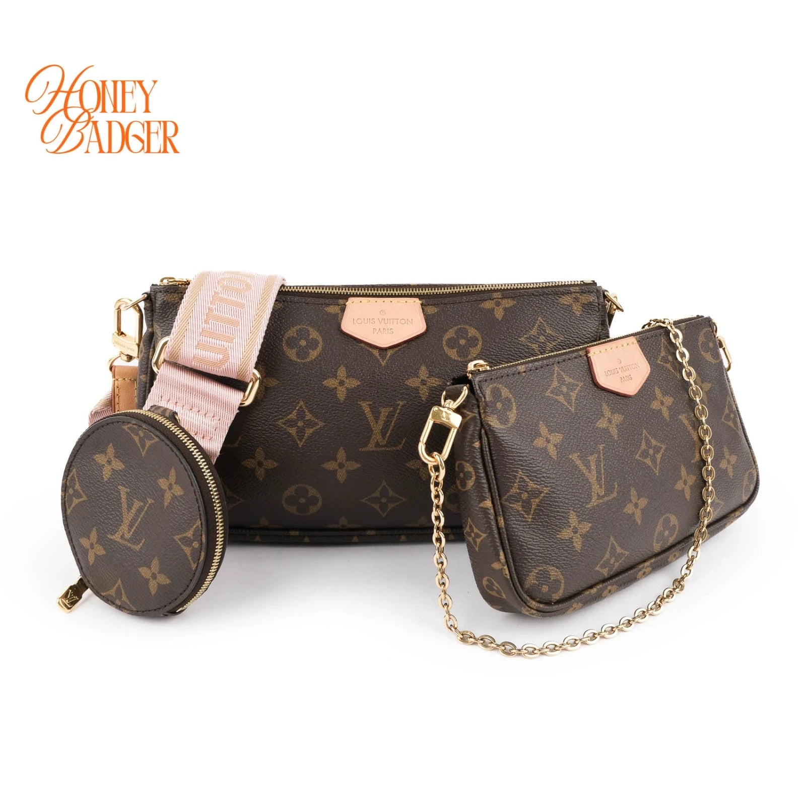Louis Vuitton Multi Pochette Accessoires in Monogram with pink strap, Grade A condition.