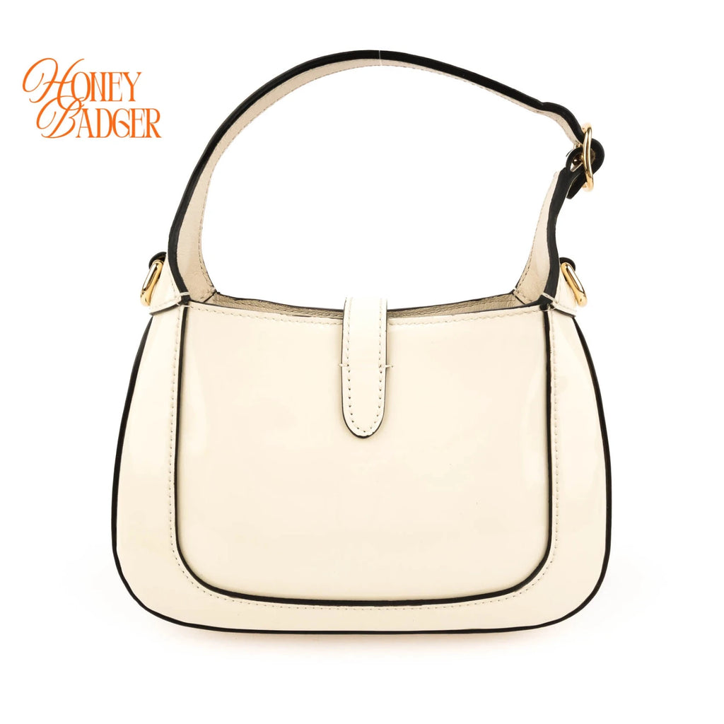 Gucci Jackie 1961 Small Patent Leather White Black Gold Hardware Rank A