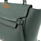 Celine Belt Bag Mini Grained Calfskin Amazone Dark Green Gold Hardware Rank AB