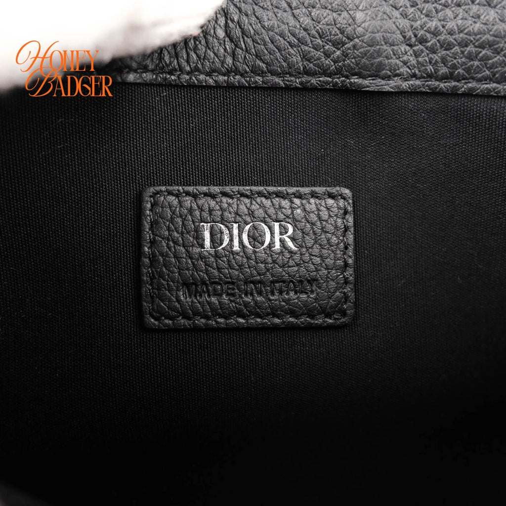 Dior Saddle Pouch Grained Calfskin Black Silver Hardware Rank A