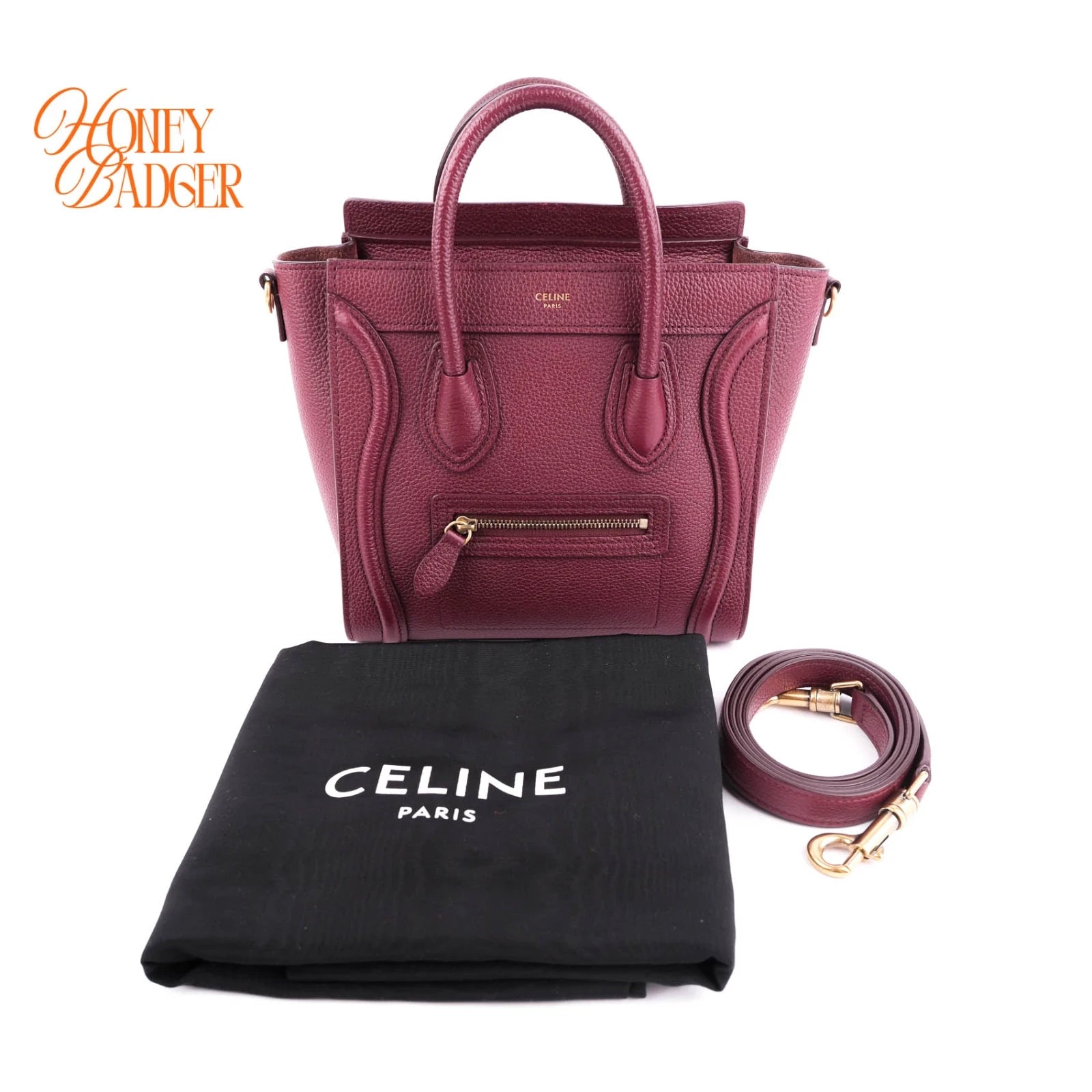 Celine Luggage Nano Red Leather Rank A