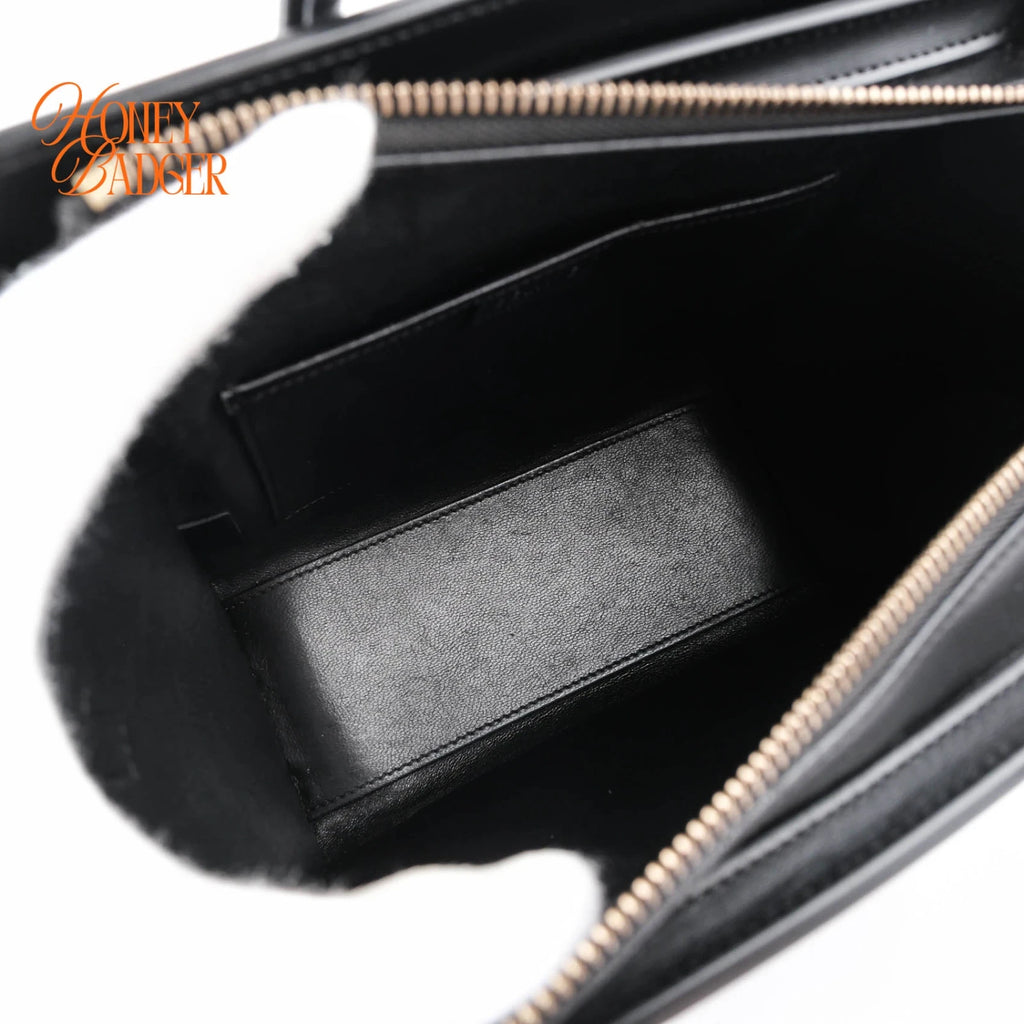 Celine Luggage Nano Black Smooth Leather Multicolor Stitch Rank A