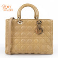 Dior Large Lady Dior Cannage Lambskin Beige Gold Hardware Rank AB