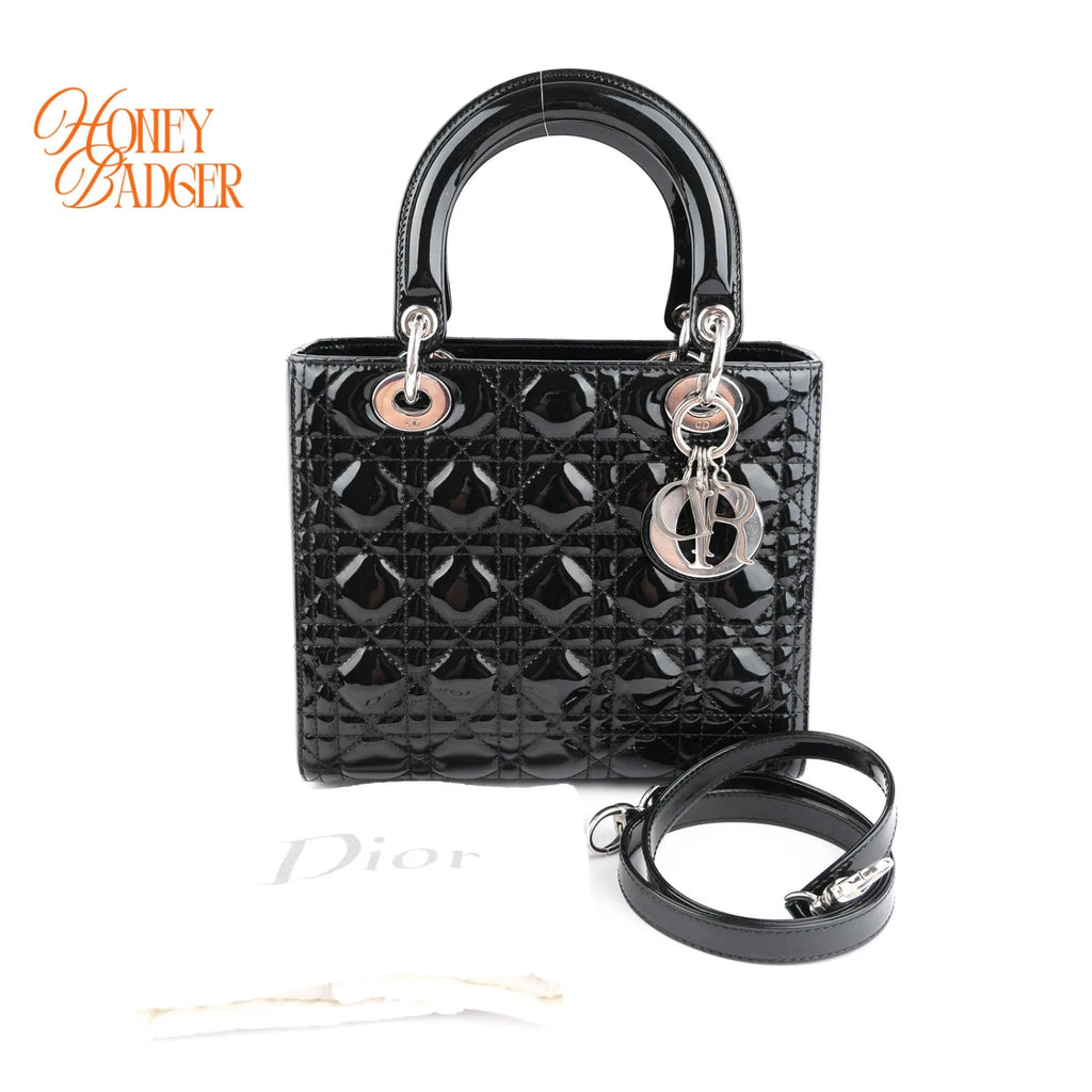 Dior Lady Dior Medium Black Patent Rank A