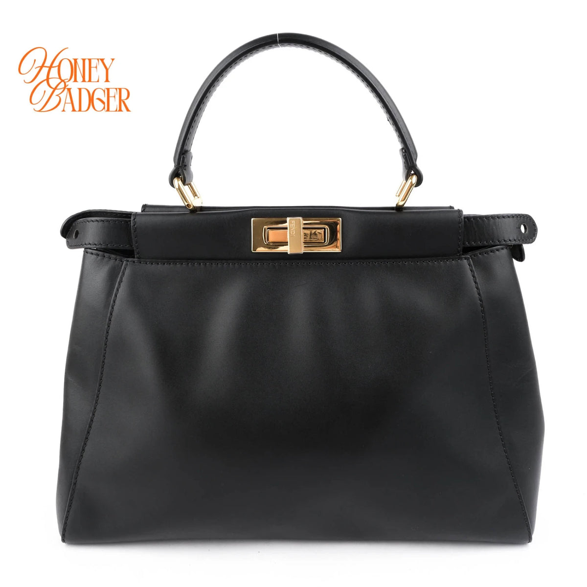 Fendi Peekaboo Regular Smooth Calfskin Black Gold Hardware Rank A