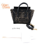 Celine Luggage Nano Tweed Black Leather 2-Way Bag Rank AB