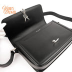 Saint Laurent Solferino Medium Brushed Leather Black Silver Hardware Rank A