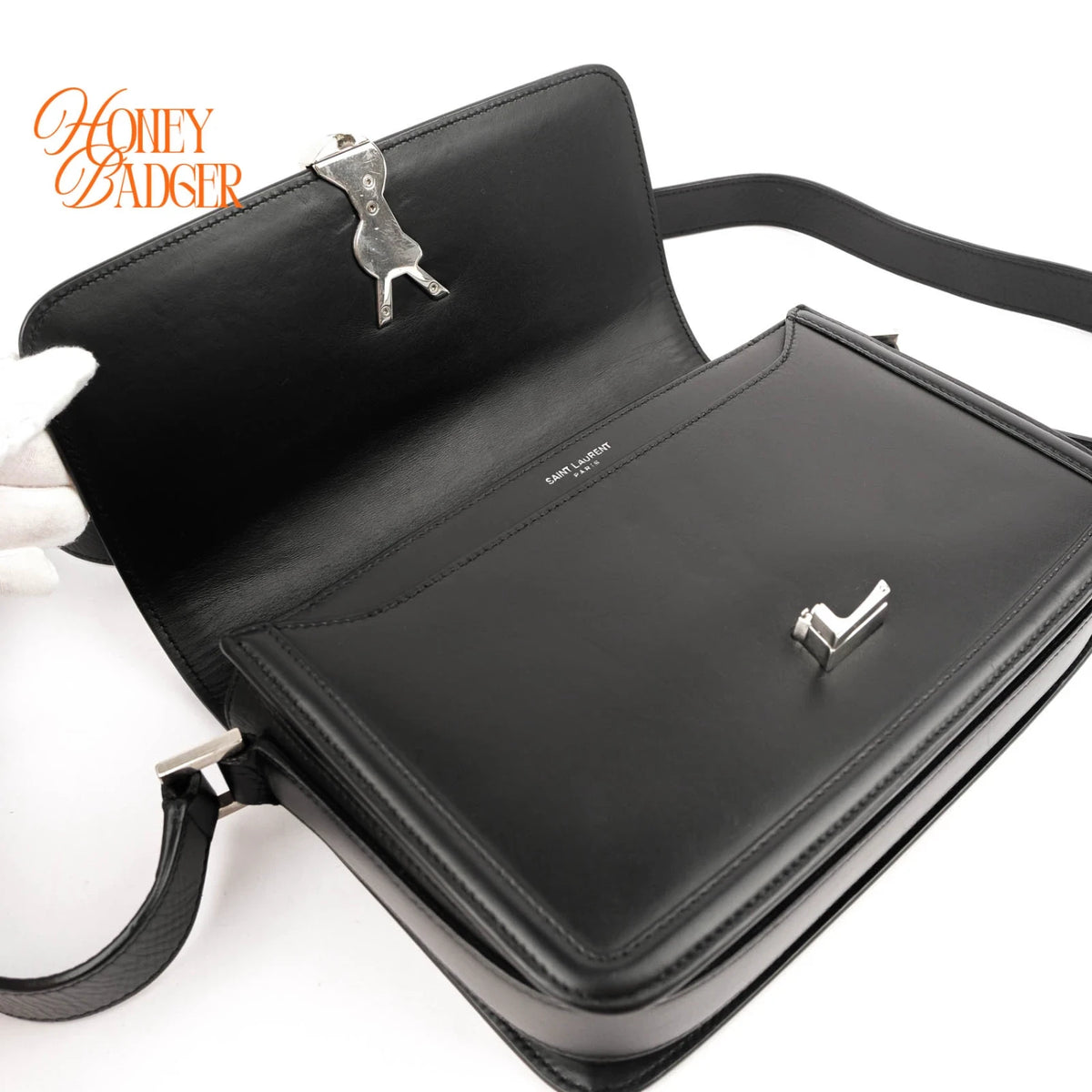 Saint Laurent Solferino Medium Brushed Leather Black Silver Hardware Rank A