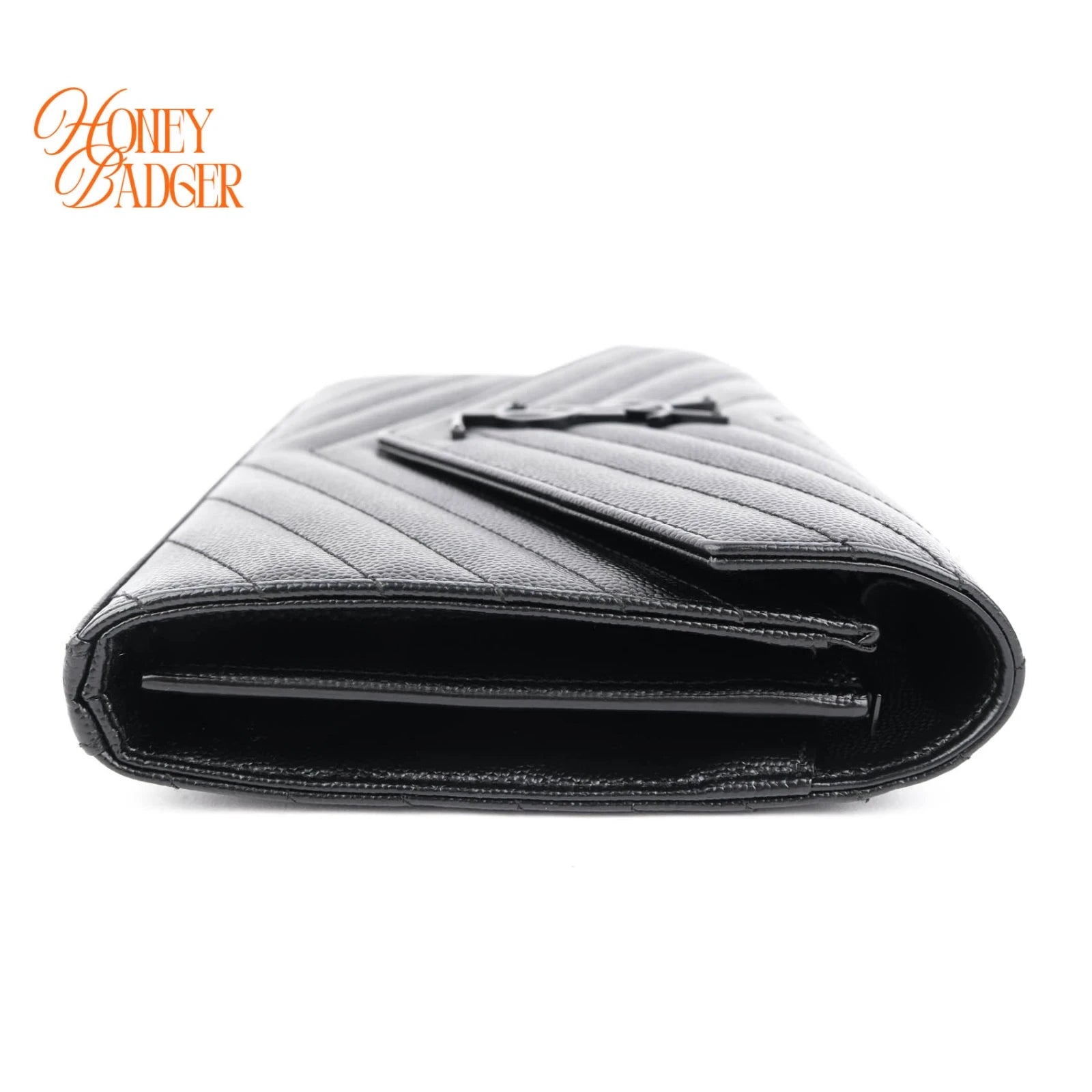 Saint Laurent Classic Cassandre Chain Wallet Grain de Poudre Leather Black Matte Black Hardware Rank A