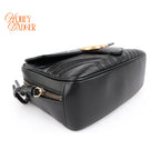 Gucci GG Marmont Top Handle Quilted Leather Black Web Strap 2-Way Bag Rank A
