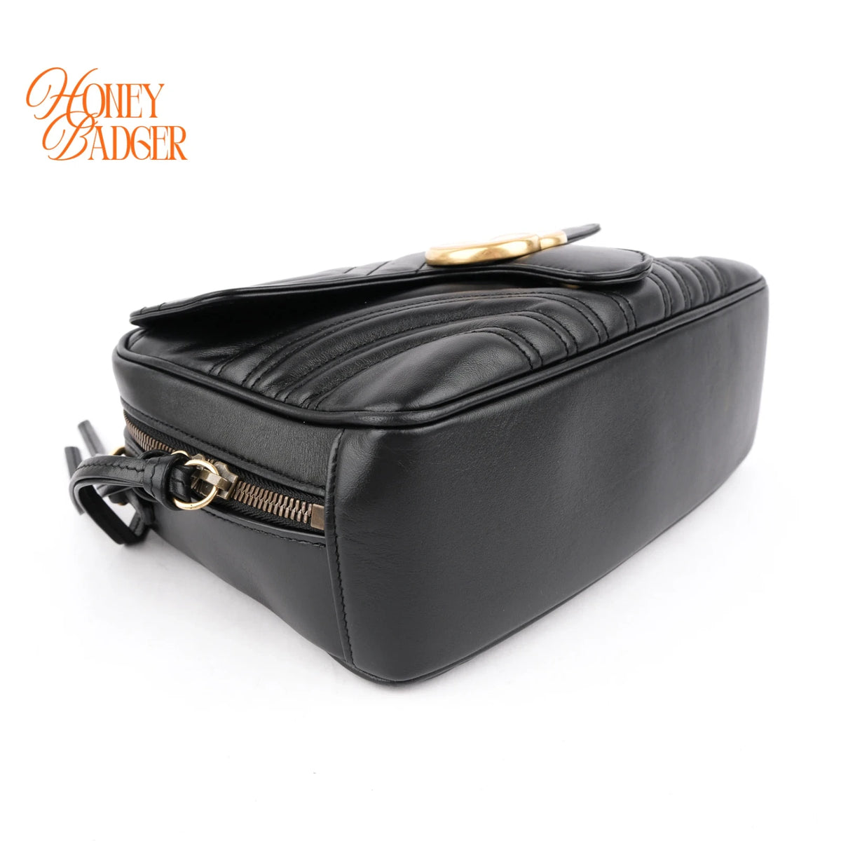 Gucci GG Marmont Top Handle Quilted Leather Black Web Strap 2-Way Bag Rank A