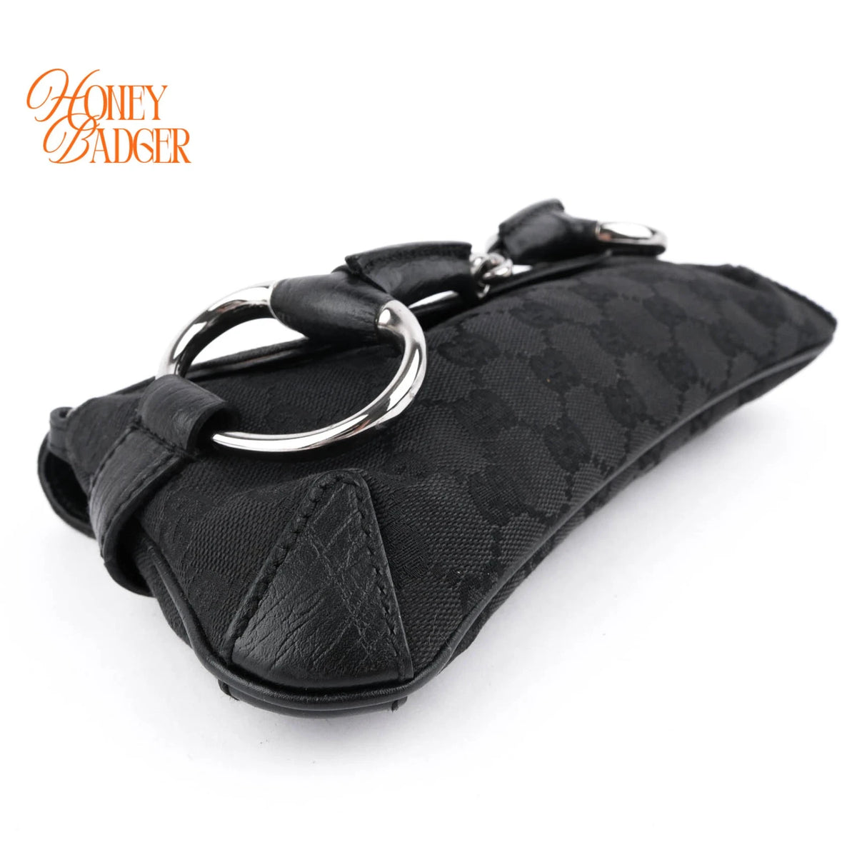 Gucci Horsebit Chain Clutch GG Canvas Black Silver Hardware Rank A