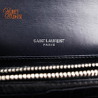 Saint Laurent Sunset Croc-Embossed Leather Navy Silver Hardware Rank A
