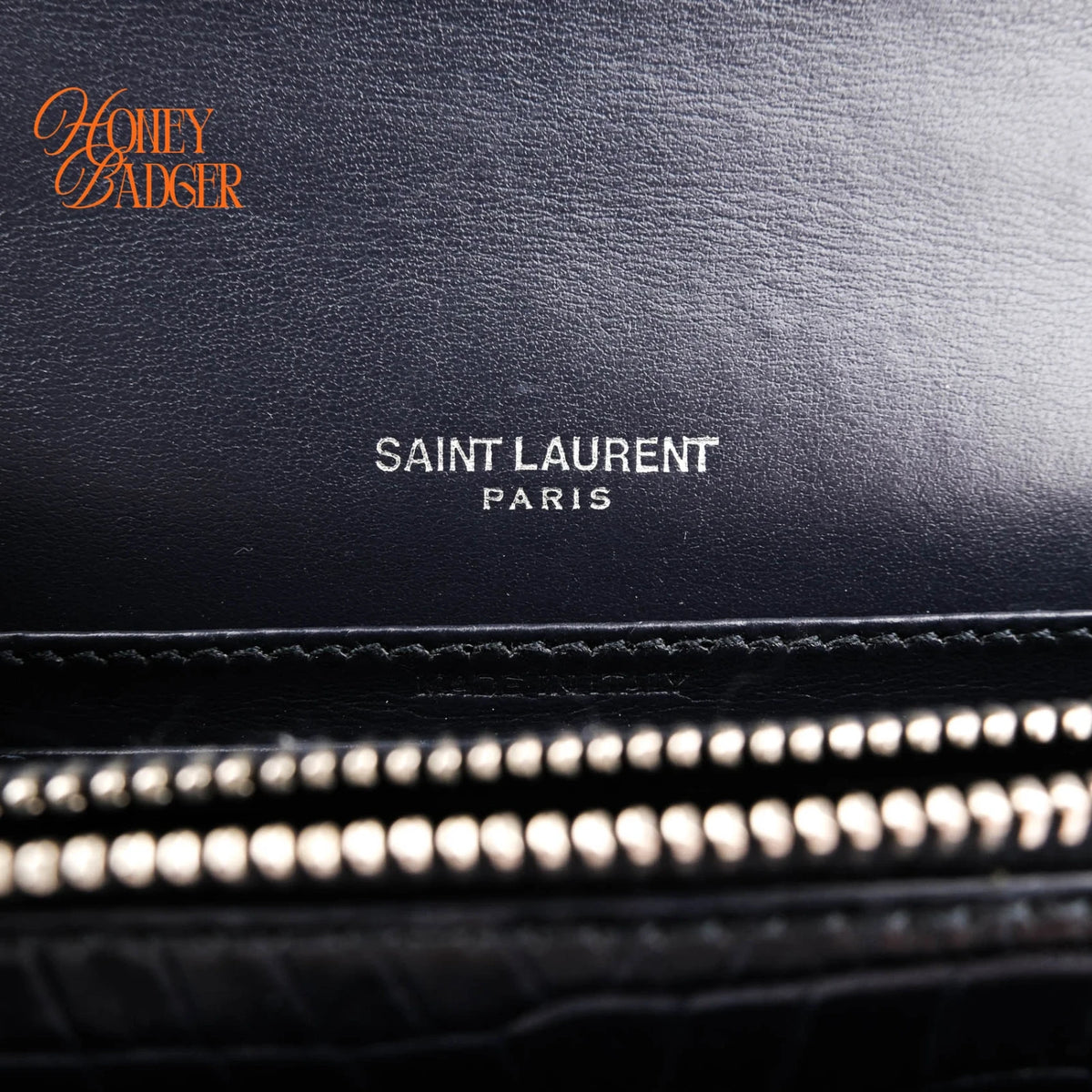 Saint Laurent Sunset Croc-Embossed Leather Navy Silver Hardware Rank A